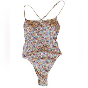 J. Crew Liberty floral ditsy print tie-up one piece swimsuit built-in bra size 8